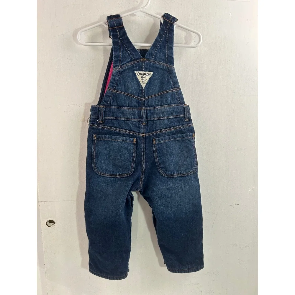 OshKosh B'gosh Denim Overalls 18M Blue Fleece Lined Bibs Toddler Kids